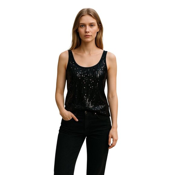 The Limited Tops - The Limited Sequins Tank Top Black Size XL Y2K